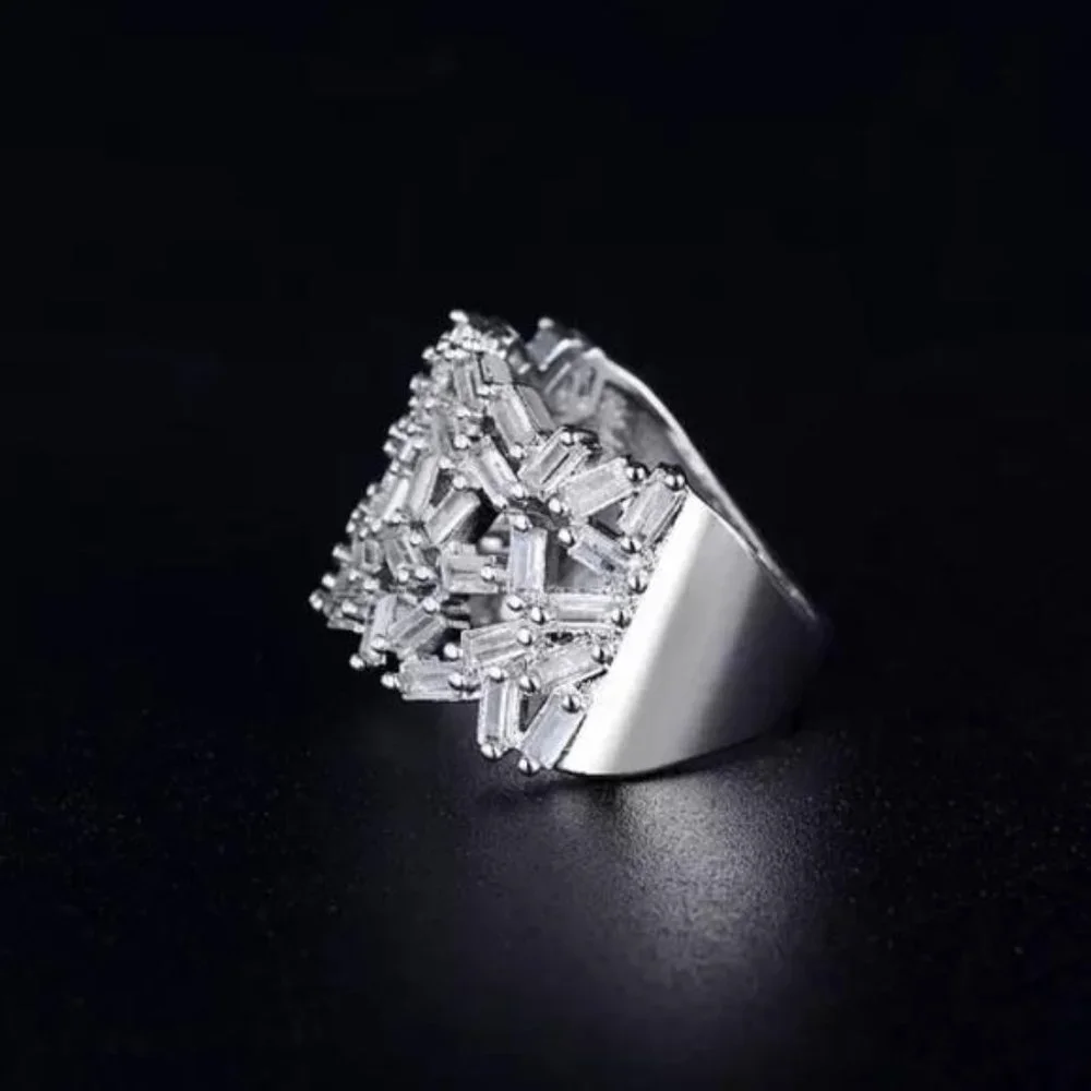 BAGUETTE 925 STERLING SILVER DIAMOND ETERNITY RING, CUTE RING, SHINY RING. - Picture 4 of 5